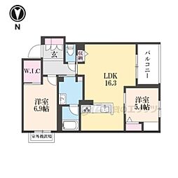 京阪本線 萱島駅 徒歩7分の賃貸アパート 2階2LDKの間取り