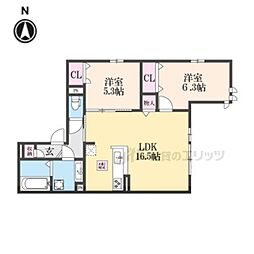 阪急神戸本線 塚口駅 徒歩11分の賃貸アパート 1階2LDKの間取り