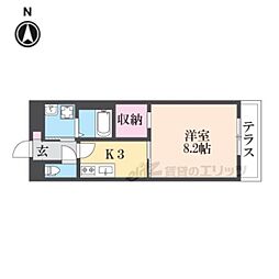 アンプルールフェールU-HA 1階1Kの間取り