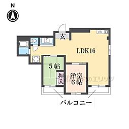 JR片町線(学研都市線) 徳庵駅 徒歩13分の賃貸マンション 3階2LDKの間取り