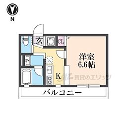 ONLYONE GLORY花屋敷 2階1Kの間取り