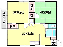 生駒ビル 2LDKの間取図画像