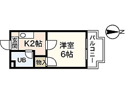 ホワイトパレス長束 1Kの間取図画像