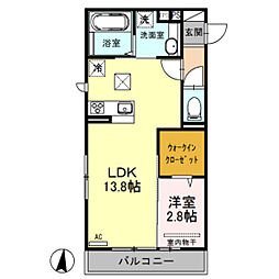 カーサあき亀山A棟 1LDKの間取図画像