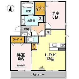 アンベリール浅田 2LDKの間取図画像
