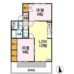 セジュール友清B 2LDKの間取図画像