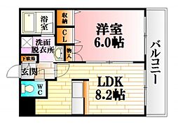 コンフォート原田 1LDKの間取図画像