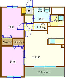 サンパティーク亀山 2LDKの間取図画像
