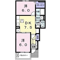 グランコリーヌ1 2DKの間取図画像