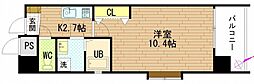 グラビスコート十日市 1Kの間取図画像