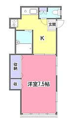 第七泉荘 2階1Kの間取り