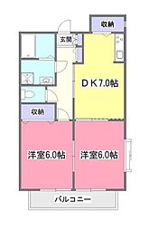 グランメール 2階2DKの間取り