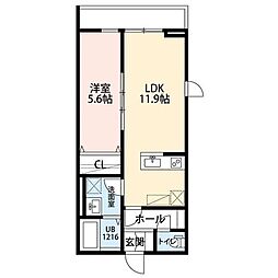 Ｌａ　Ｌｉｂｅｌｌｕｌｅ　二本榎 1階1LDKの間取り