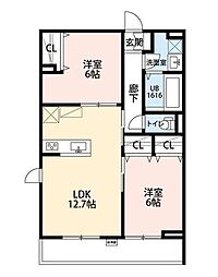 Ｌａ　Ｌｉｂｅｌｌｕｌｅ　二本榎 2階2LDKの間取り