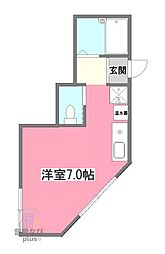 クレア元町 1階ワンルームの間取り
