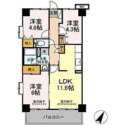 ワイズエメリール-U 3LDKの間取図画像