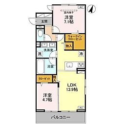 新座市栗原5丁目アパート 2LDKの間取図画像