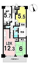ライオンズマンション学園前第2 2SLDKの間取図画像