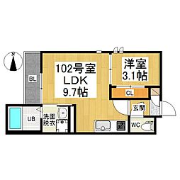 グランティック中杉町 1LDKの間取図画像