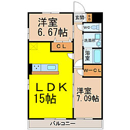 GRANDUKE鶴舞 2LDKの間取図画像