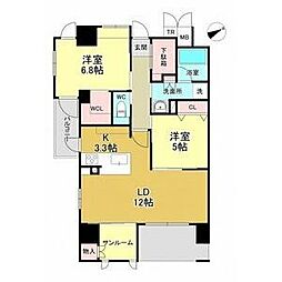 グランドパレスイカイ 2SLDKの間取図画像