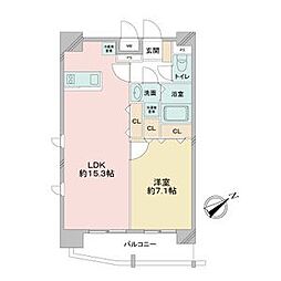 ベルファース川原通 1LDKの間取図画像