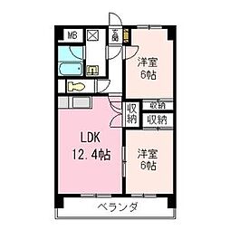 レージュ原 2LDKの間取図画像