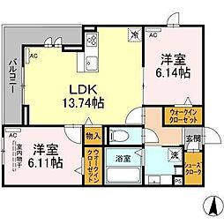 クープレット石川橋 2LDKの間取図画像