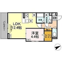 ルヴィータ村雲 1階1LDKの間取り