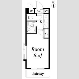 置地マンション 2階1Kの間取り