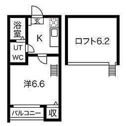 エバンフォート 1階1Kの間取り