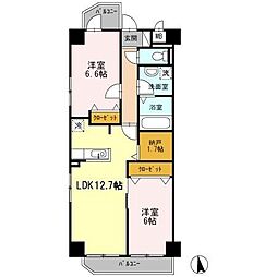 ハピネス車道 2階2LDKの間取り