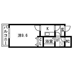 ユーミー矢場町 3階1Kの間取り