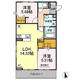 アンソレイエ　トモ 2階2LDKの間取り
