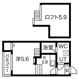 Oak Tree Maison志賀 1階1Kの間取り