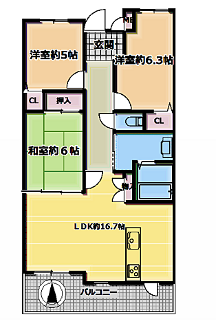 間取り サンライズ大和郡山 2階/-