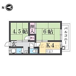 JR桜井線 京終駅 徒歩36分の賃貸アパート 1階2Kの間取り