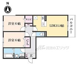JR桜井線 帯解駅 徒歩22分の賃貸アパート 3階2LDKの間取り
