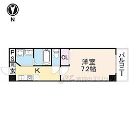 近鉄奈良線 新大宮駅 徒歩4分の賃貸マンション 9階1Kの間取り
