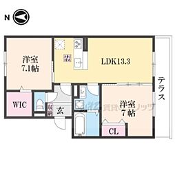 JR桜井線 帯解駅 徒歩22分の賃貸アパート 1階2LDKの間取り