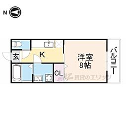 近鉄奈良線 大和西大寺駅 徒歩7分の賃貸アパート 1階1Kの間取り