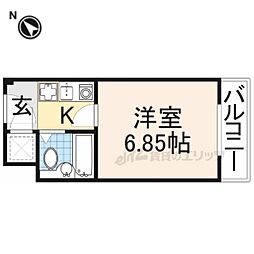 近鉄奈良線 富雄駅 徒歩22分の賃貸マンション 2階1Kの間取り