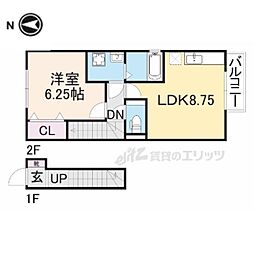 JR桜井線 京終駅 徒歩19分の賃貸アパート 2階1LDKの間取り