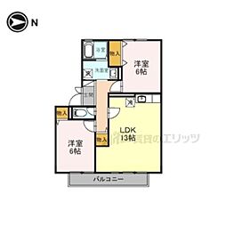 ベルパレス 1階2LDKの間取り