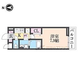 カーサララI 2階1Kの間取り
