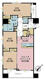 レーベンシティオ上野入谷タワーフォルム 3LDKの間取図画像
