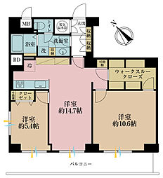 佃スカイハイツ 2LDKの間取図画像