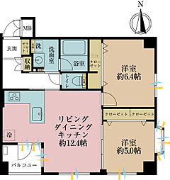 カインドステージ四谷三丁目 2LDKの間取図画像