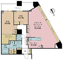勝どきザ・タワー 2LDKの間取図画像