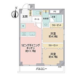 ゾンネンハイム牛込 2LDKの間取図画像